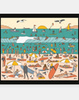 Opening Day art print by Alimo in black frame, coastal summer scene