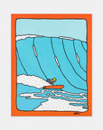 Orange Peel surf art print by Alimo, bold citrus toned coastal illustration. Premium ocean wall art for coastal home decor.