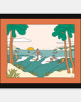 Party Time art print by Alimo in black frame, beach party scene