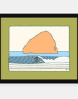 PNW days art print by Alimo in black frame, Oregon coast surf scene