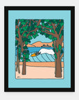 Quaren-Time art print by Alimo in black frame, earth day artwork