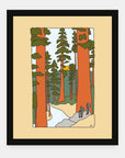 Redwood Road art print by Alimo in black frame, California redwood and surf scene