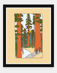 Redwood Road art print by Alimo in black frame, California redwood and surf scene