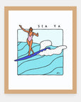 Sea Ya Alimo art print in a natural wood frame