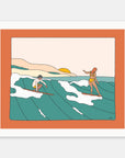 Sharing Is Caring art print by Alimo in white frame, surf illustration