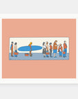 Social Distancing art print by Alimo in white frame, distanced surf illustration