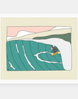 Summer Sessions art print by Alimo in white frame, summer surf illustration