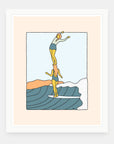 Totem Style art print by Alimo in white frame, graphic surf illustration