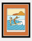 Weekend Coffee art print by Alimo in black frame, surf morning scene