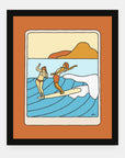 Weekend Coffee art print by Alimo in black frame, surf morning scene