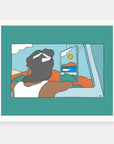 What A Session art print by Alimo in white frame, surf session illustration
