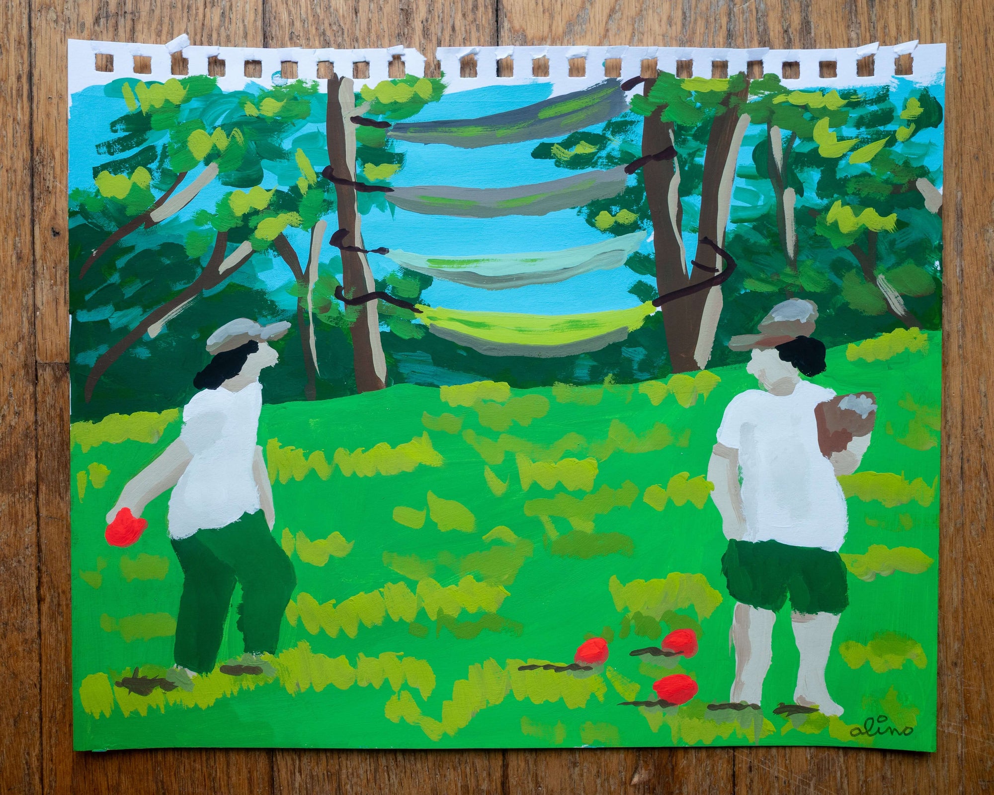 bocce on the lawn | Original Upstate New York Painting by Alimo