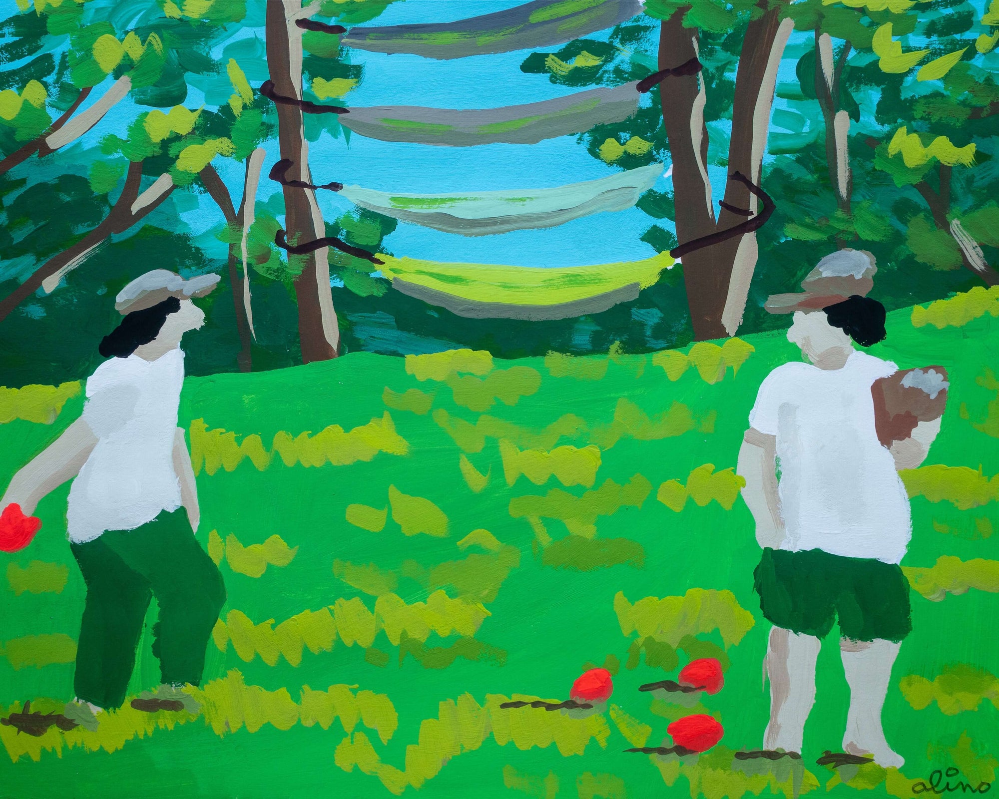bocce on the lawn | Original Upstate New York Painting by Alimo