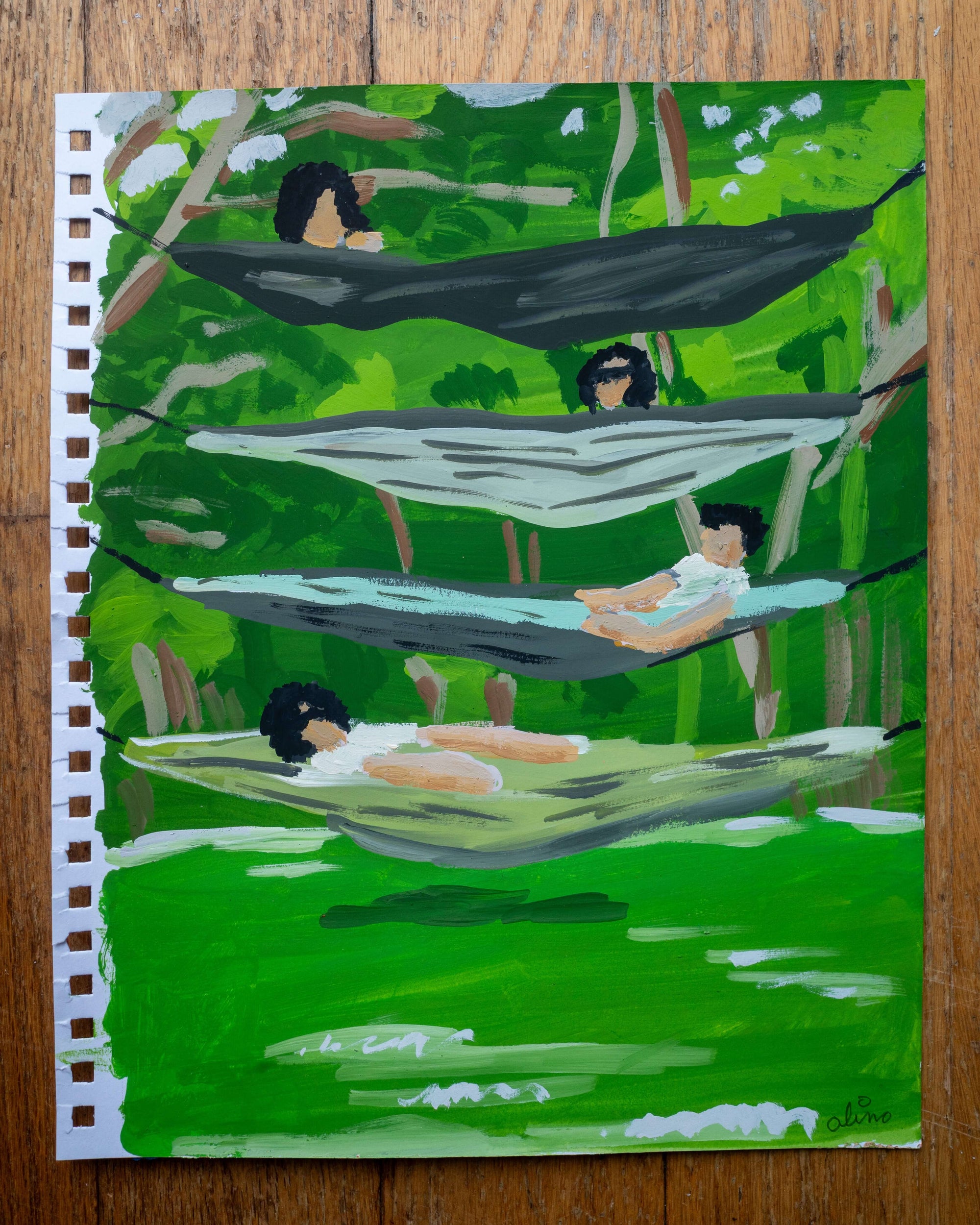 fourth floor hammock | Original Upstate New York Painting by Alimo