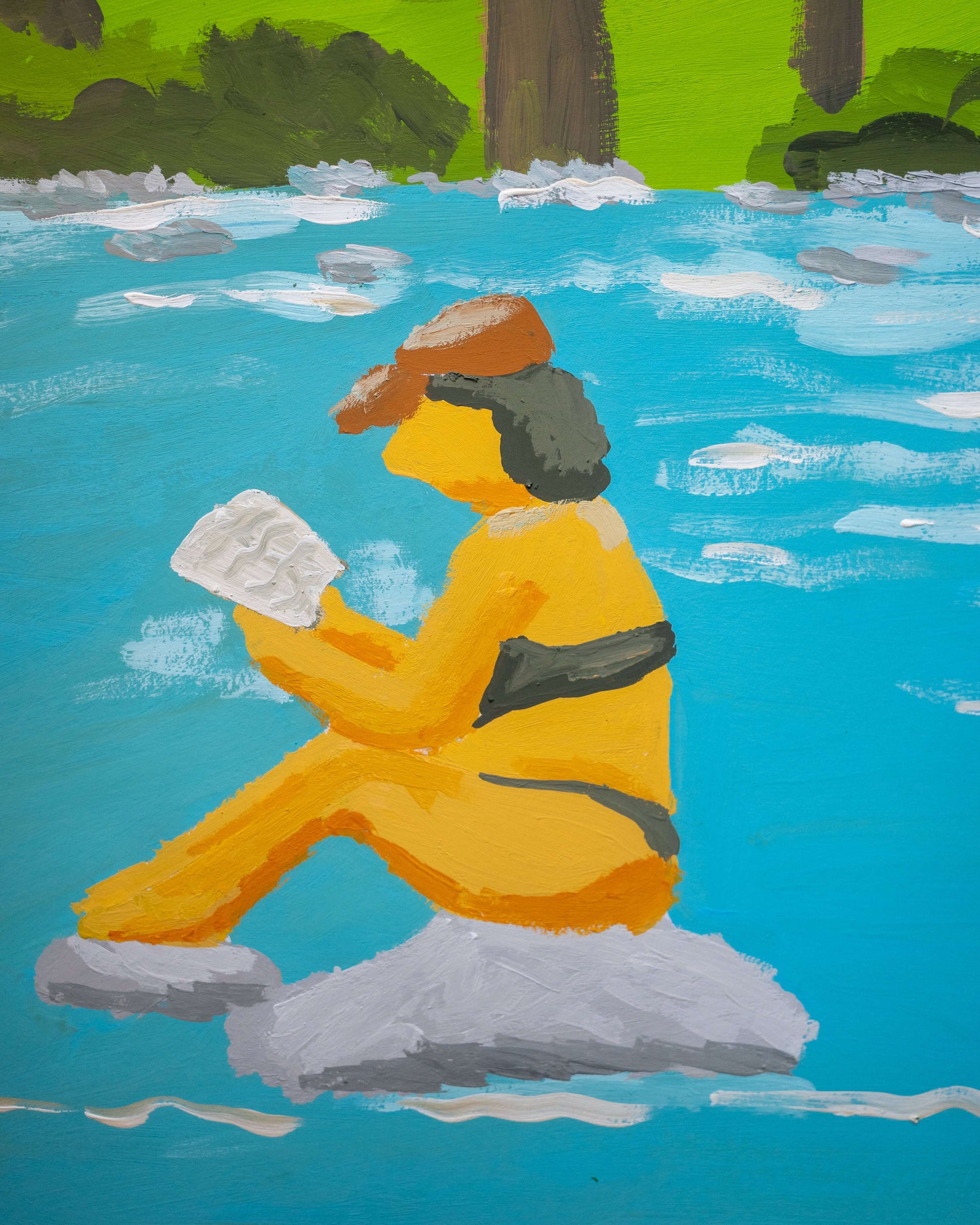 Reading on the rock | Original Upstate New York Painting by Alimo