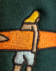 embroidered surfer on sweatshirt