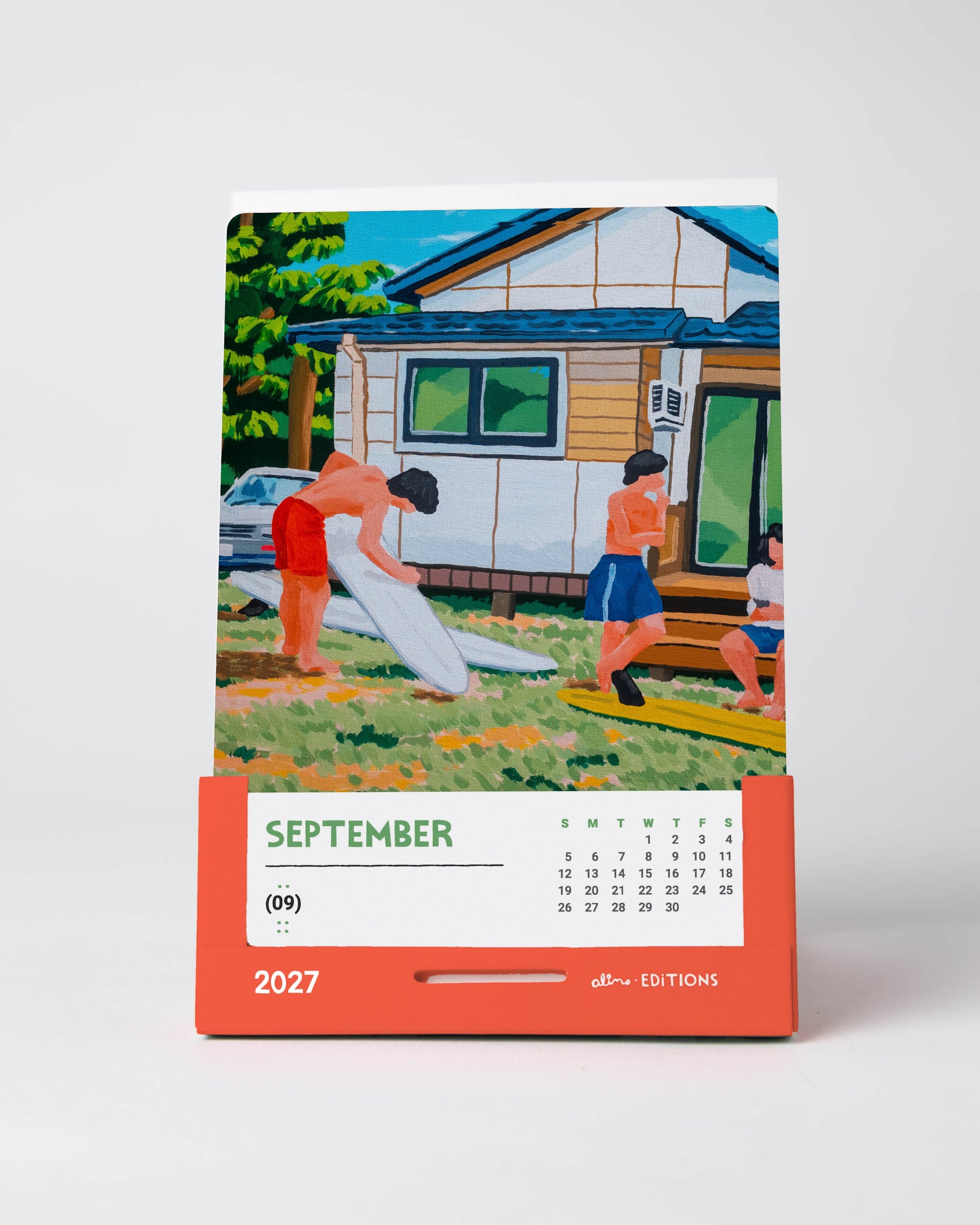 2027 desk calendar monthly card featuring original Alimo artwork