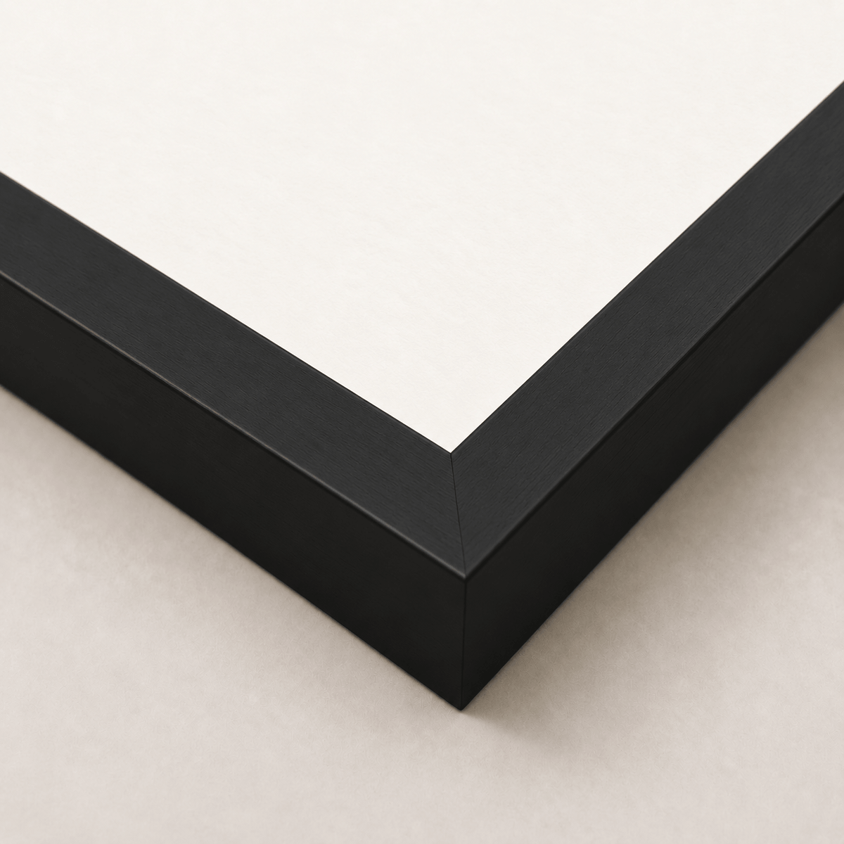 Alimo art print in a black wood frame, corner detail