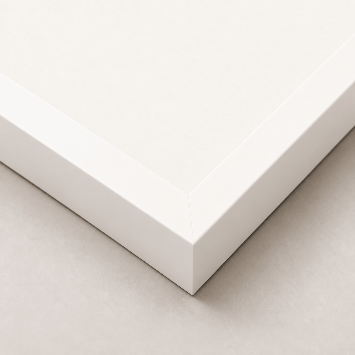 Alimo art print in a white wood frame, corner detail