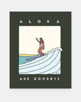 Aloha and Goodbye Hawaii art print by Alimo, tropical island farewell scene