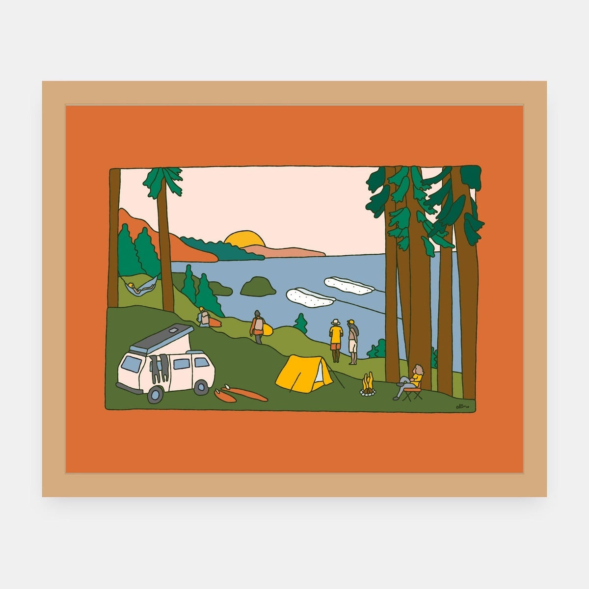 Camping Sessions Alimo art print in a natural wood frame