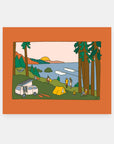 Camping Sessions outdoor art print by Alimo, colorful tent and camp scene