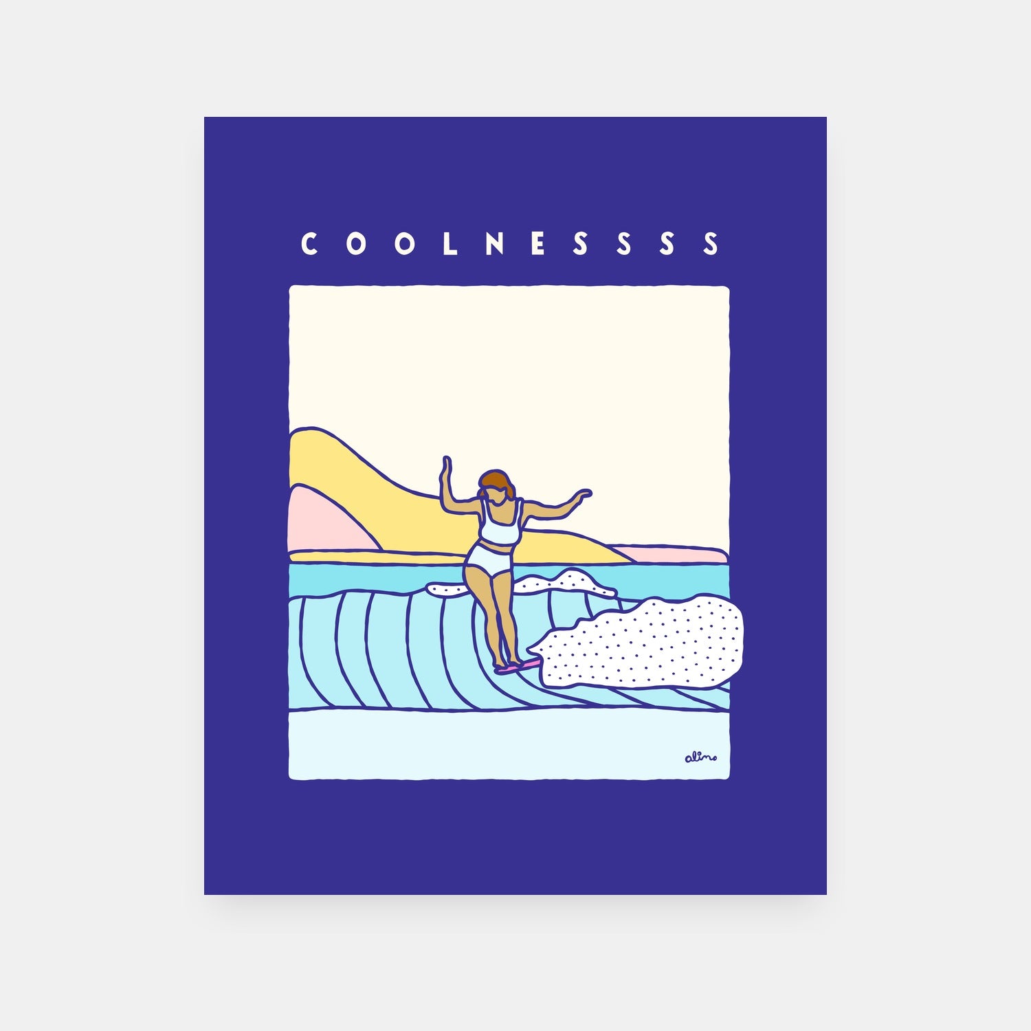 Coolnesssss art print by Alimo, cool vibes scene in bold colors