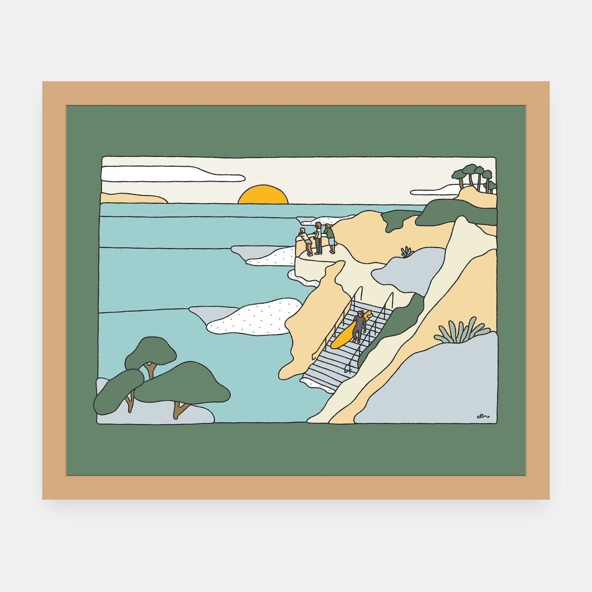 Fall Vibes Alimo art print in a natural wood frame