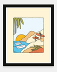 Flavor Country art print by Alimo in black frame, coastal surf scene