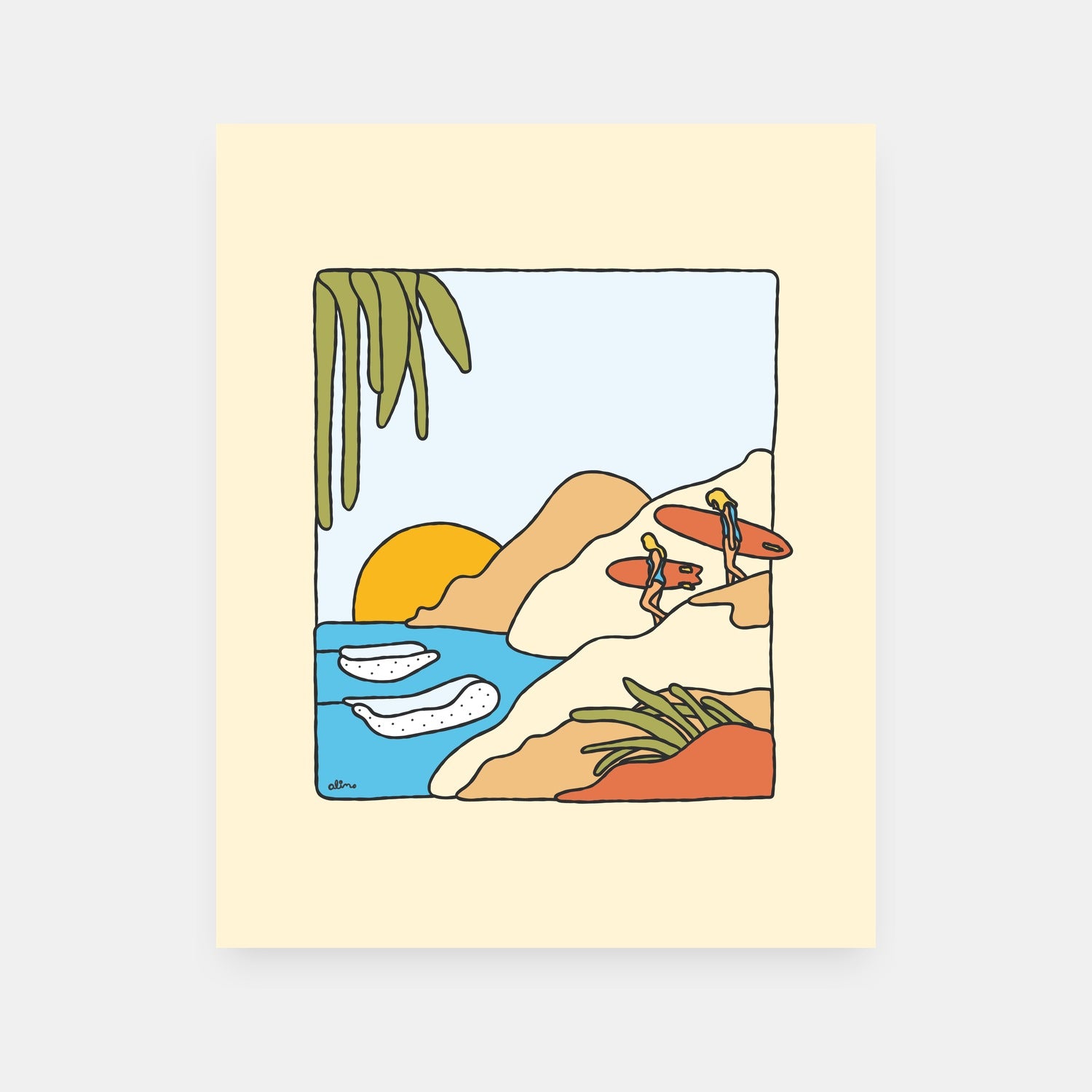 Flavor Country surf art print by Alimo, colorful ocean and wave scene