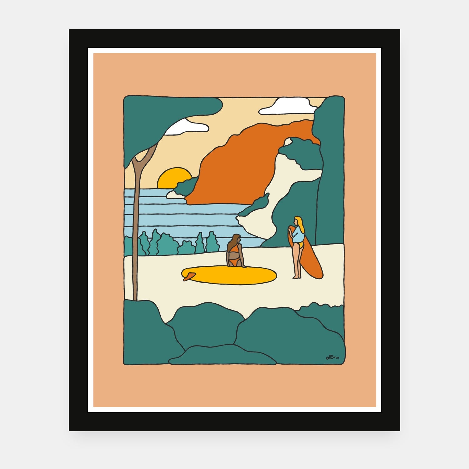 Good Life art print by Alimo in black frame, happiness scene