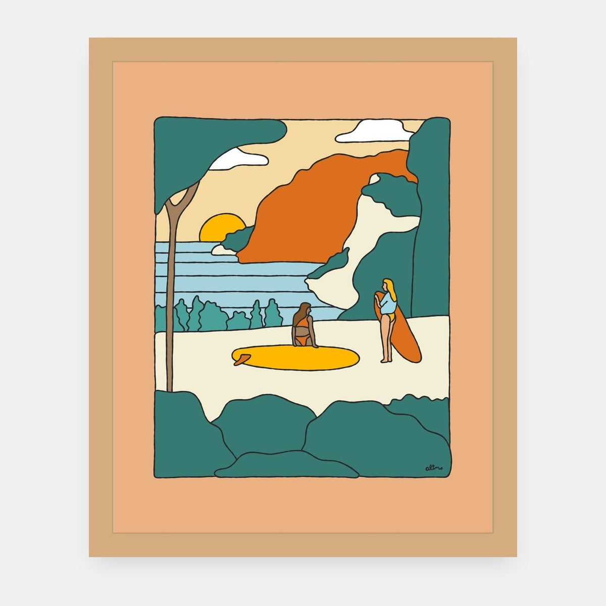 The Good Life Alimo art print in a natural wood frame