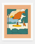 Good Life art print by Alimo in white frame, simple living illustration