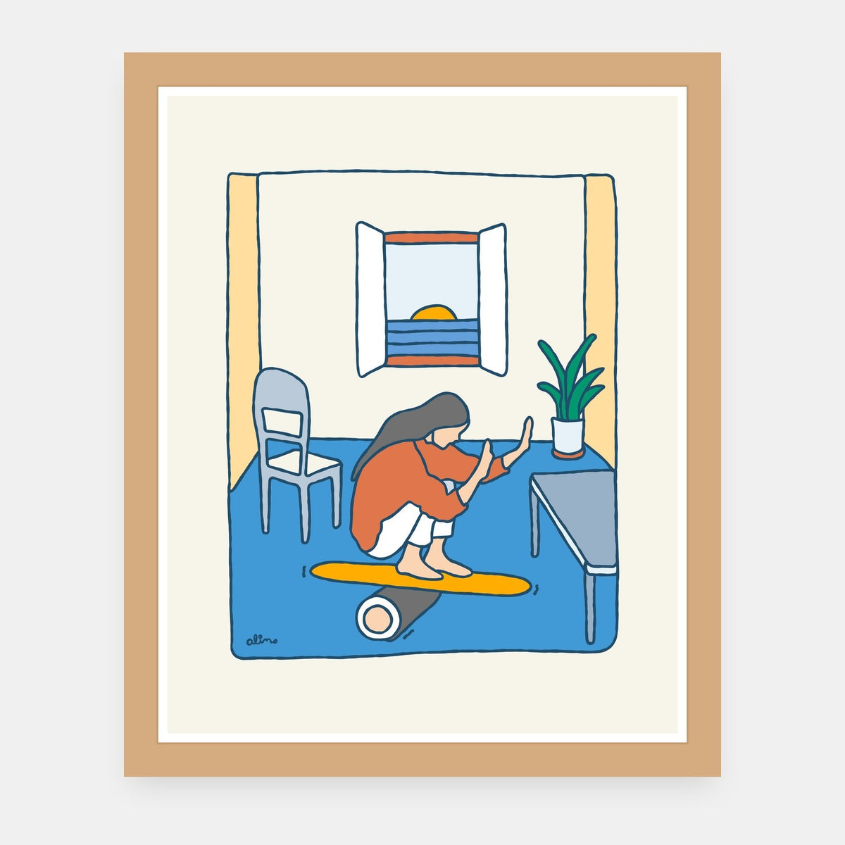 Indoor Activities Alimo art print in a natural wood frame