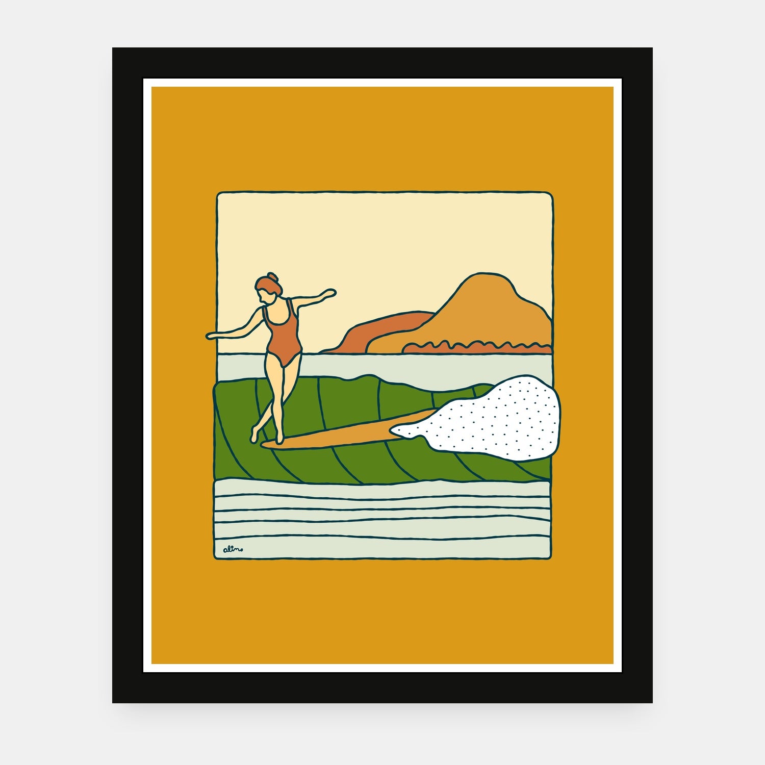 Ma'dam art print by Alimo in black frame, exploration scene