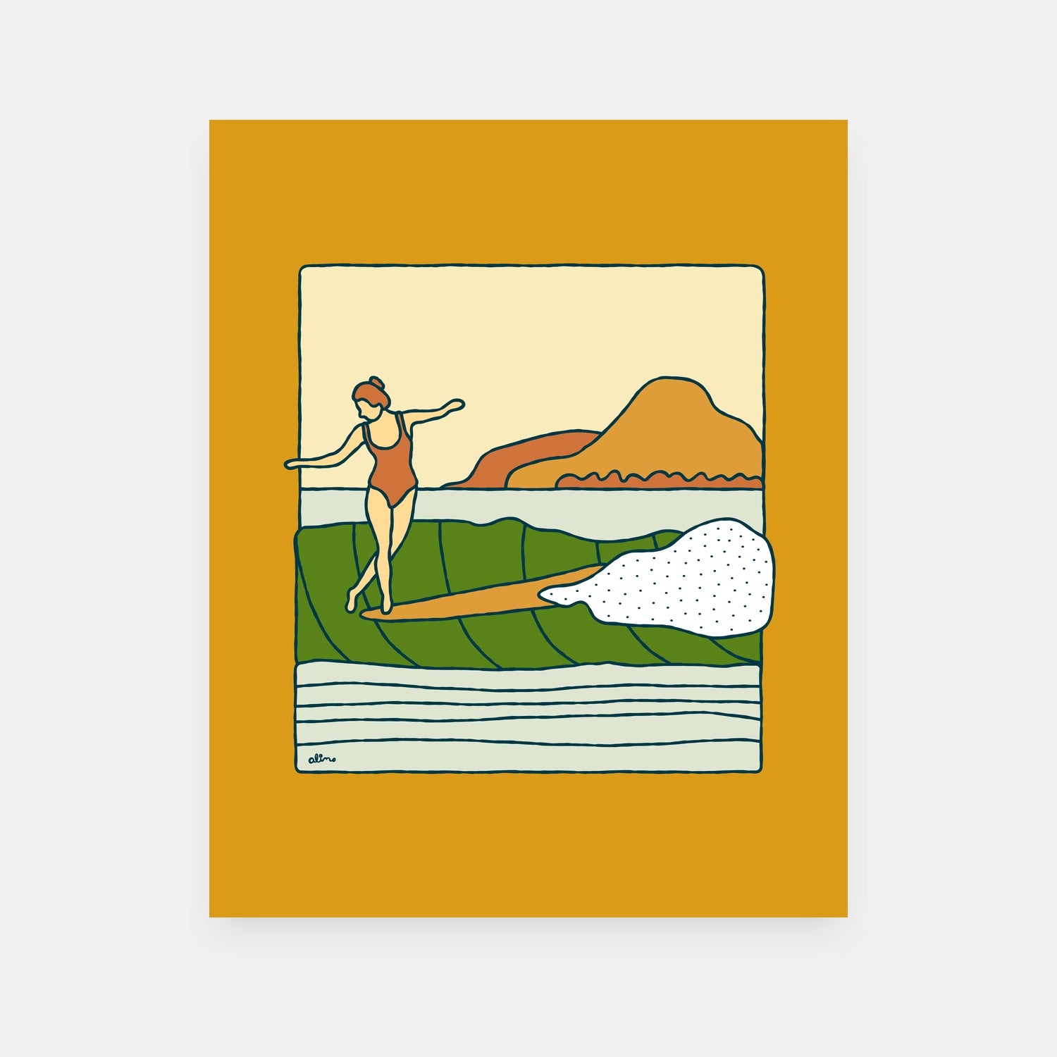 Ma'dam adventure art print by Alimo, colorful secret spot exploration scene