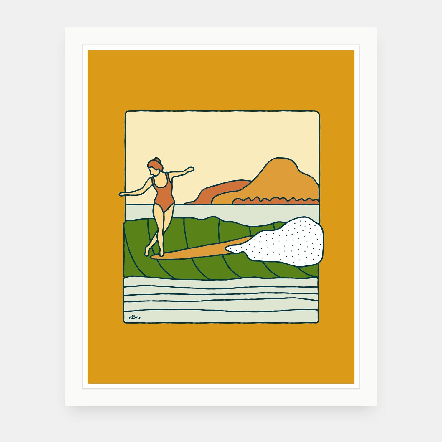 Ma'dam art print by Alimo in white frame, adventure illustration