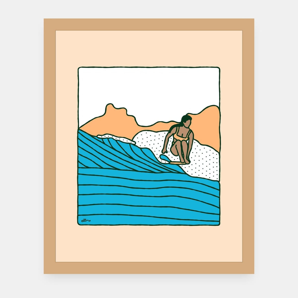 No Probs Bob Alimo art print in a natural wood frame