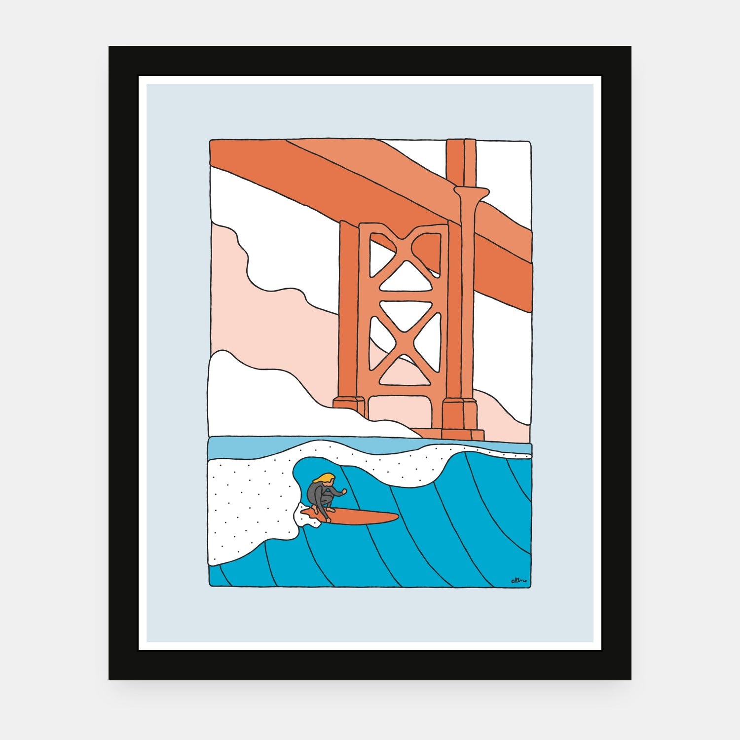 Novelty Factor art print by Alimo in black frame, Ocean Beach San Francisco