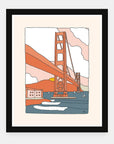 San Francisco art print by Alimo in black frame, Fort Point surf scene