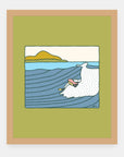 Sunday Funday Alimo art print in a natural wood frame