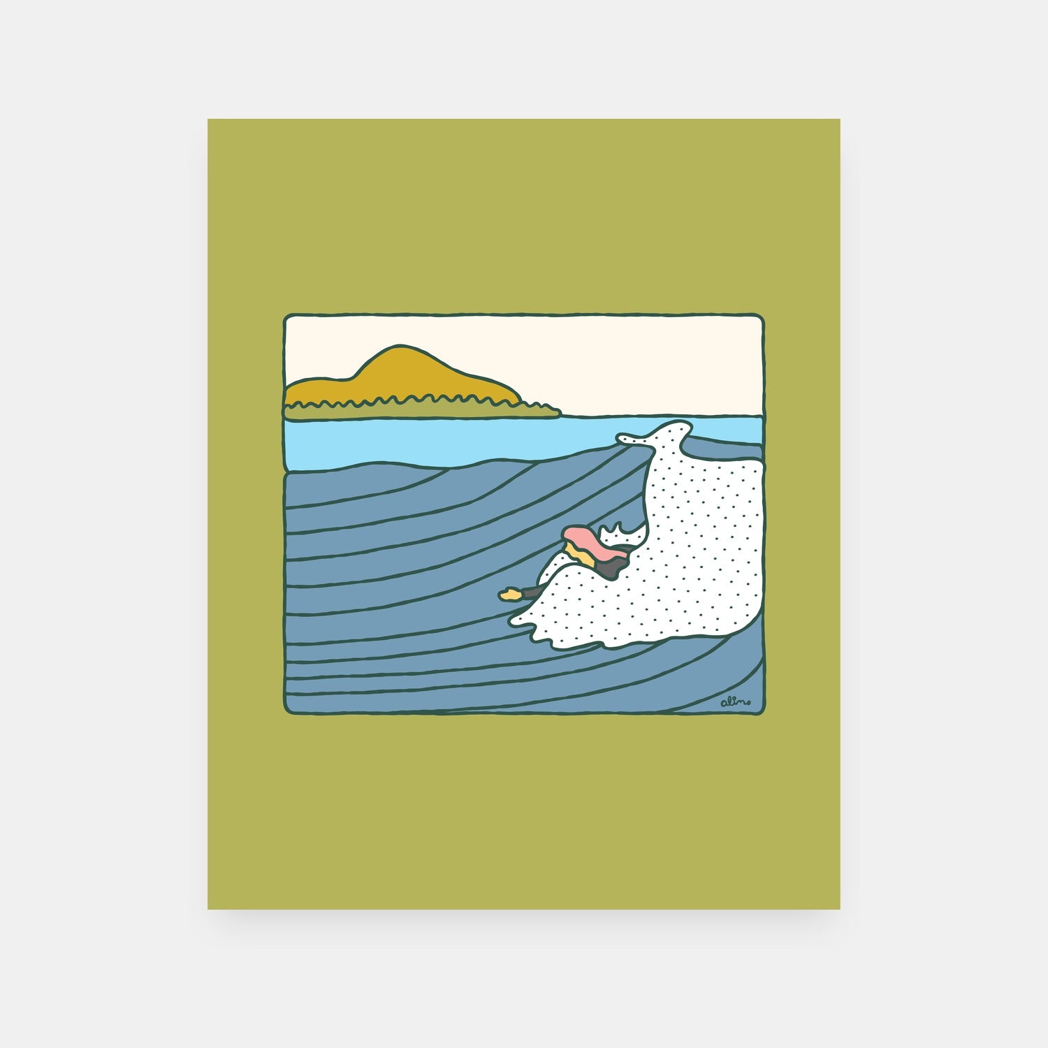Sunday Funday beach art print by Alimo, colorful weekend ocean scene