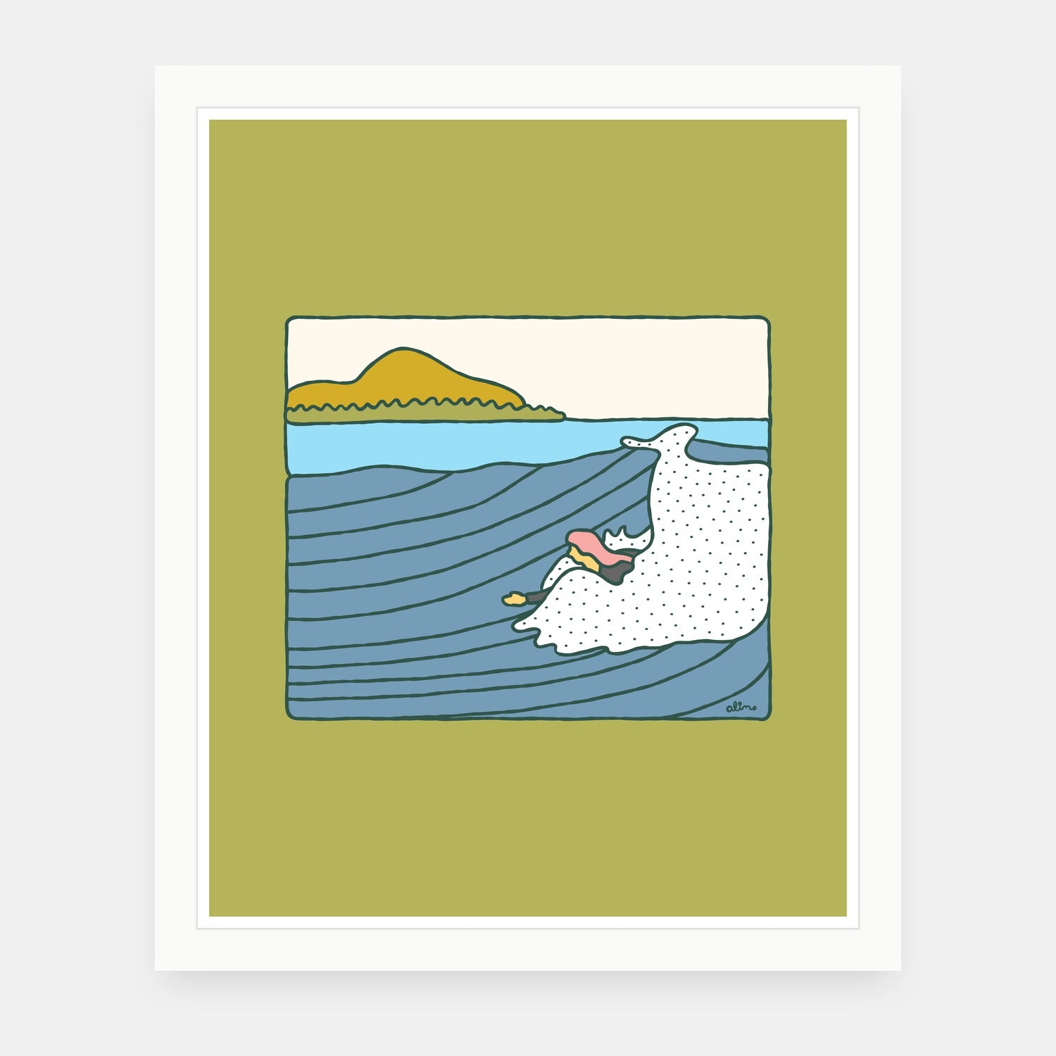 Sunday Funday art print by Alimo in white frame, weekend vibes illustration