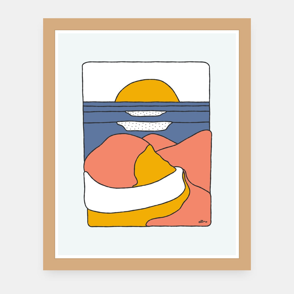 The End of the Beginning Alimo art print in a natural wood frame