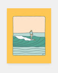 This That And The Other surf art print by Alimo, woman walking into a green wave
