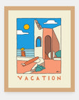 Vacation Alimo art print in a natural wood frame