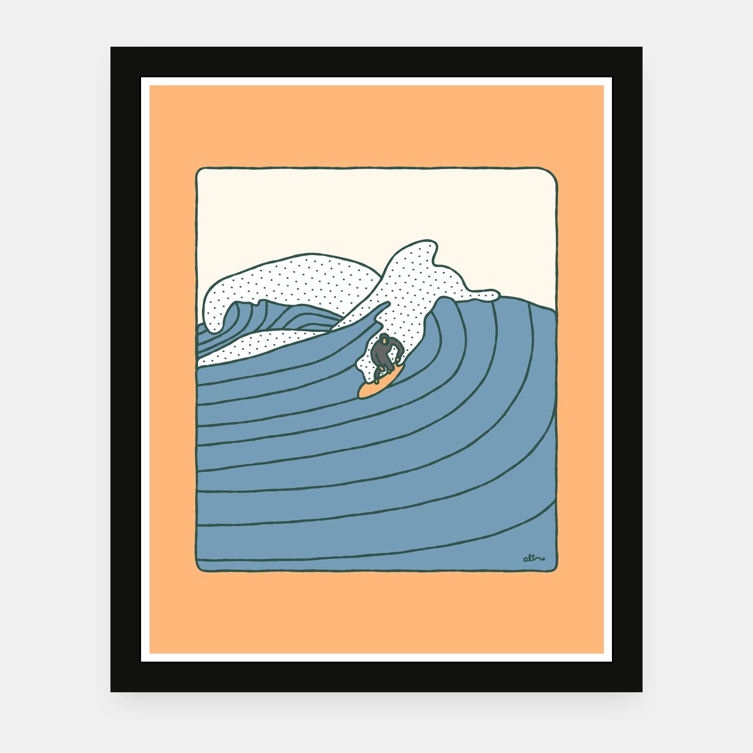 Wild Wild West art print by Alimo in black frame, rugged Pacific surf scene
