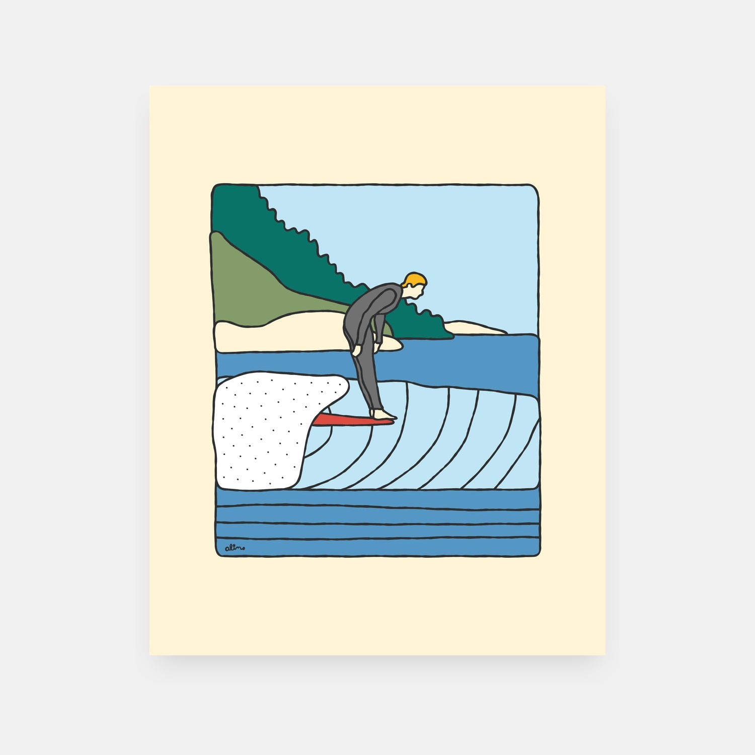 Yoga Practice art print by Alimo, colorful morning yoga scene