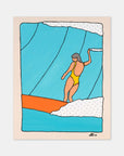 Aloha Line surf art print by Alimo, a lone surfer riding a big glassy wave. Premium ocean wall art for coastal home decor.