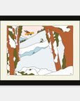 Backside Booter art print by Alimo in black frame, snowboarding wall art